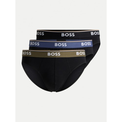 Boss ανδρικά βαμβακερά slip 3pack σε μαύρο χρώμα με διαφορετικό χρώμα λάστιχο 50517826 975